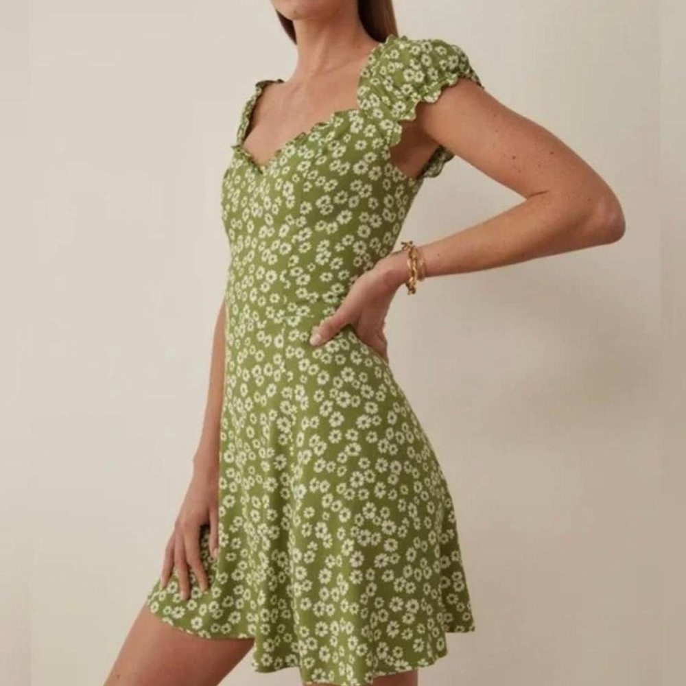 Reformation Green Floral Mini Dress